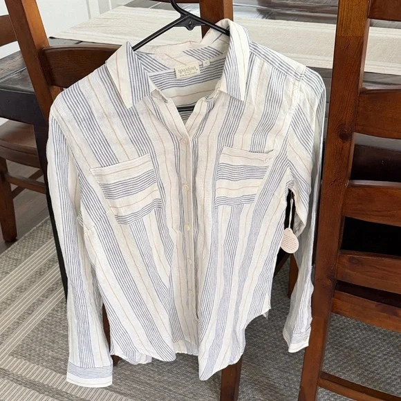 Spartina 449 Callie Linen Boardwalk Striped Long Sleeve Shirt - Picture 1 of 5